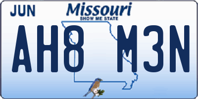 MO license plate AH8M3N