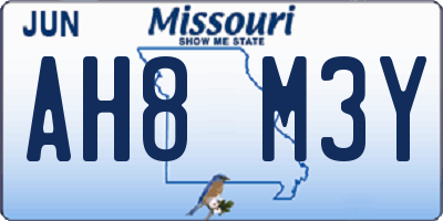 MO license plate AH8M3Y