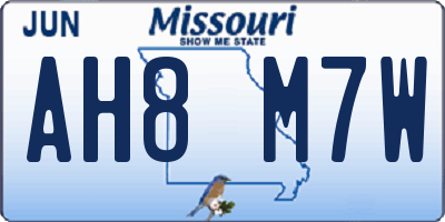 MO license plate AH8M7W