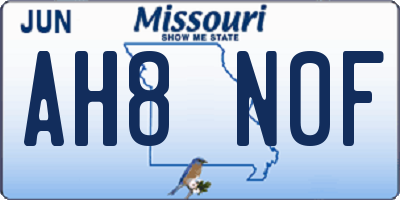 MO license plate AH8N0F