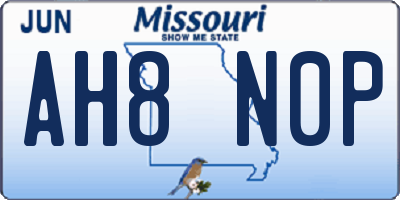 MO license plate AH8N0P
