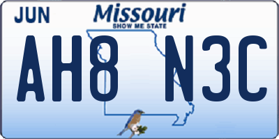 MO license plate AH8N3C