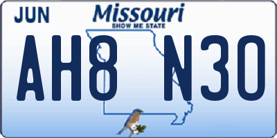 MO license plate AH8N3O