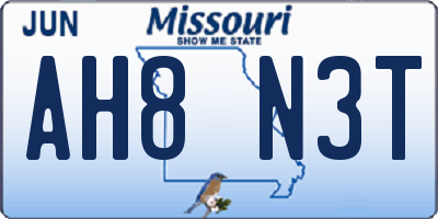 MO license plate AH8N3T