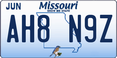 MO license plate AH8N9Z