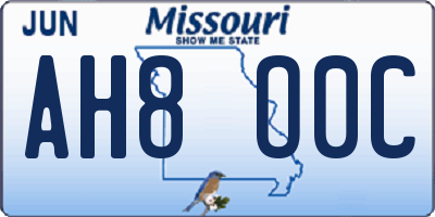 MO license plate AH8O0C