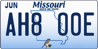 MO license plate AH8O0E