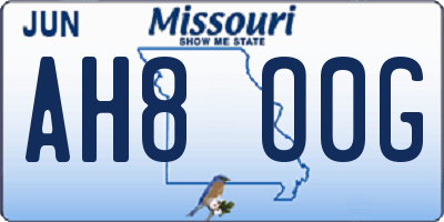 MO license plate AH8O0G