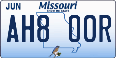 MO license plate AH8O0R