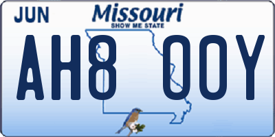 MO license plate AH8O0Y