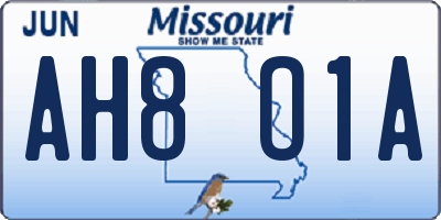MO license plate AH8O1A