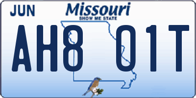 MO license plate AH8O1T