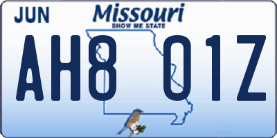 MO license plate AH8O1Z