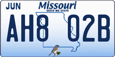 MO license plate AH8O2B