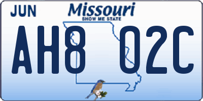 MO license plate AH8O2C