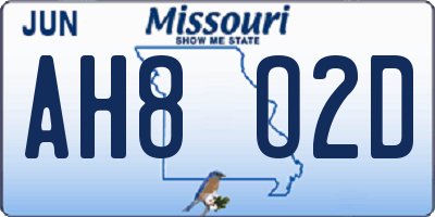 MO license plate AH8O2D