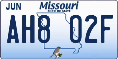 MO license plate AH8O2F
