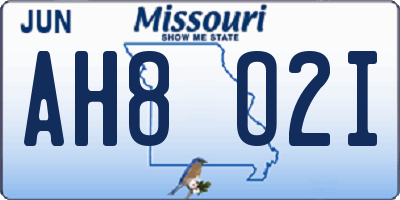 MO license plate AH8O2I