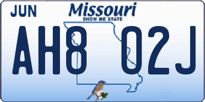 MO license plate AH8O2J