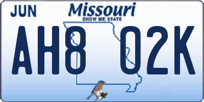 MO license plate AH8O2K