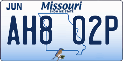 MO license plate AH8O2P