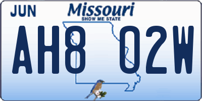 MO license plate AH8O2W