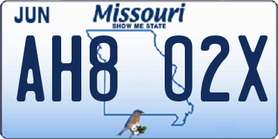MO license plate AH8O2X
