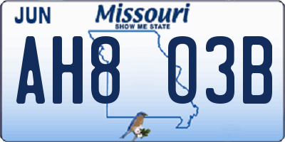 MO license plate AH8O3B