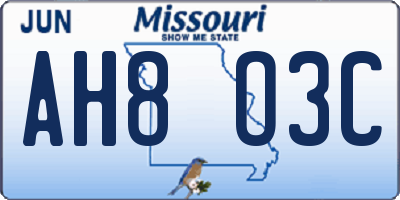 MO license plate AH8O3C