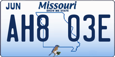 MO license plate AH8O3E
