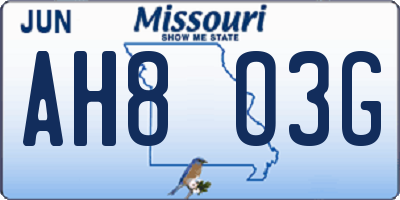 MO license plate AH8O3G