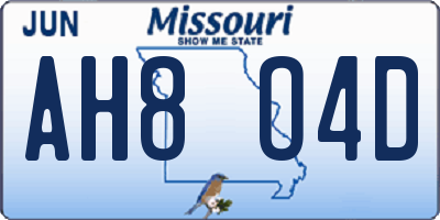 MO license plate AH8O4D