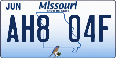 MO license plate AH8O4F