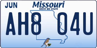 MO license plate AH8O4U