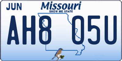 MO license plate AH8O5U