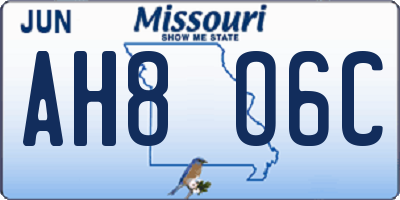 MO license plate AH8O6C