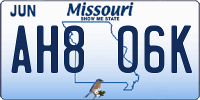 MO license plate AH8O6K