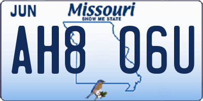 MO license plate AH8O6U