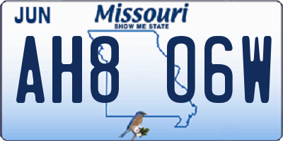 MO license plate AH8O6W