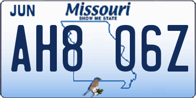 MO license plate AH8O6Z