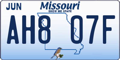 MO license plate AH8O7F