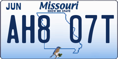 MO license plate AH8O7T