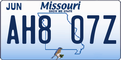 MO license plate AH8O7Z