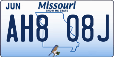 MO license plate AH8O8J