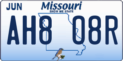 MO license plate AH8O8R