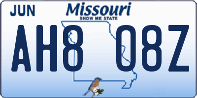 MO license plate AH8O8Z