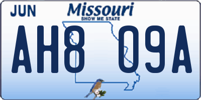 MO license plate AH8O9A