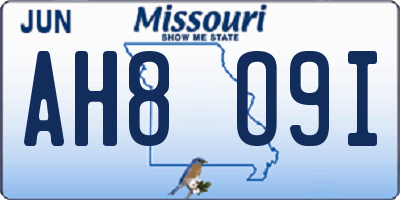 MO license plate AH8O9I