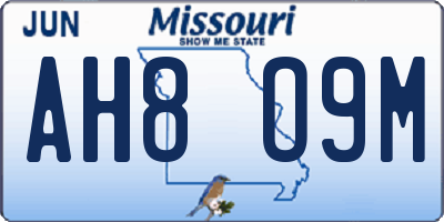 MO license plate AH8O9M