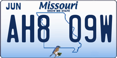 MO license plate AH8O9W